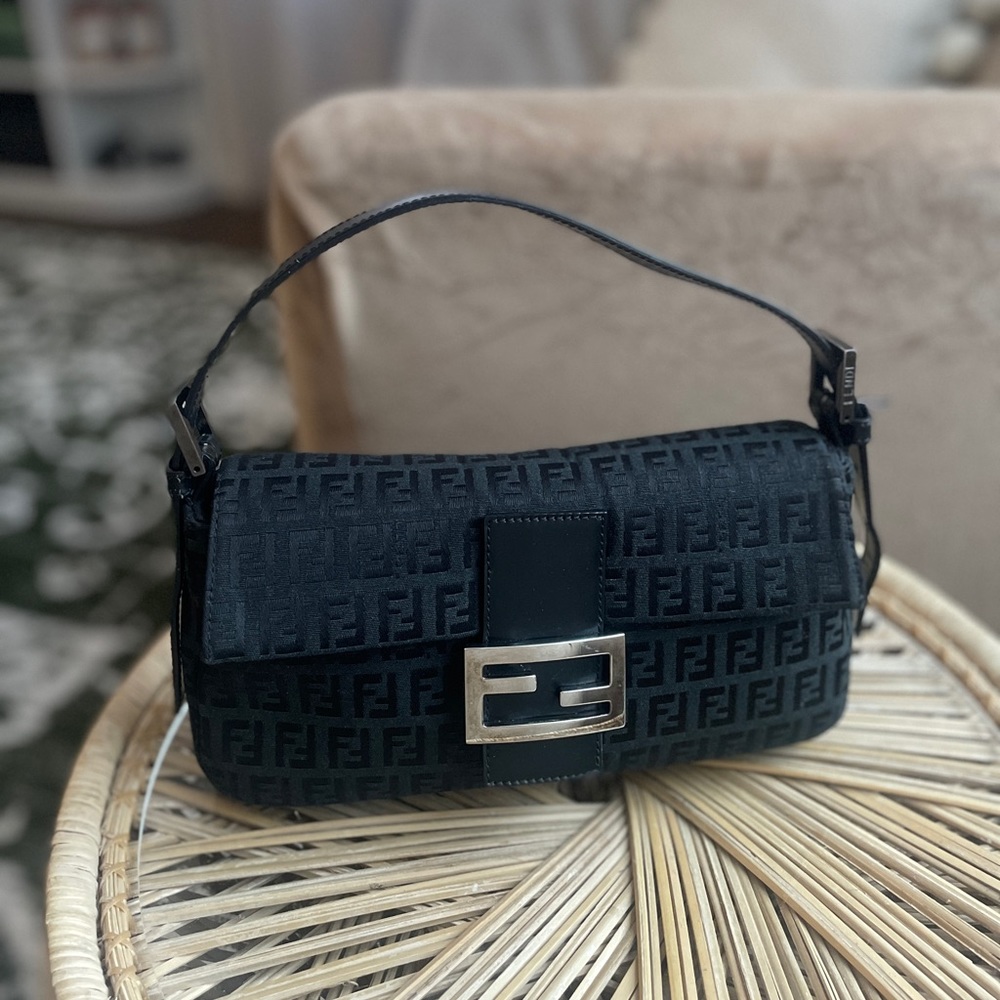 Fendi Canvas Zuicchino Baguette Canvas Black